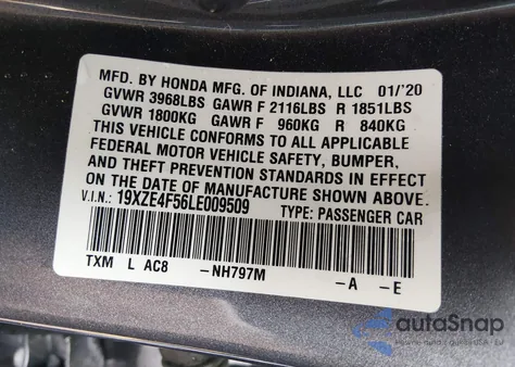 2020 Honda Insight Ex from USA, damaged, VIN 19XZE4F56LE009509